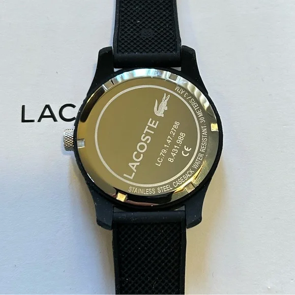 Lacoste Watch With 43mm Black Face & Black Silicone Band